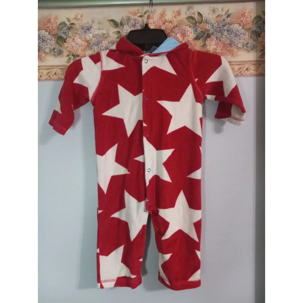 Baby Boden 12-18 mos. Red Stars Patriotic Americana One Piece Hood Romper